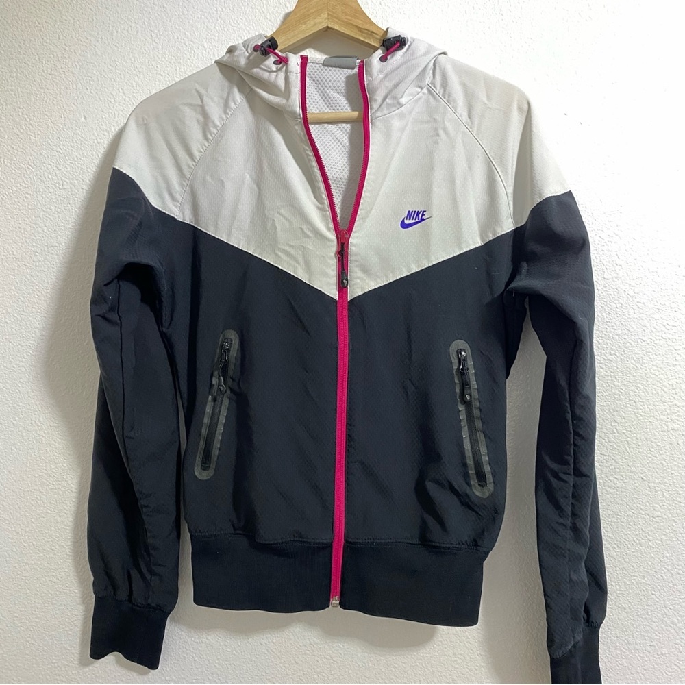 Nike Black White Windbreaker Zip Up Jacket Womens Small